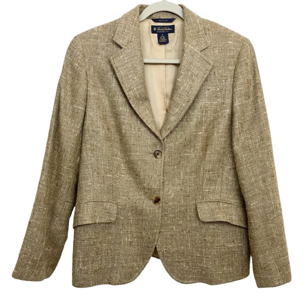 Brooks Brothers Womens Tweed Blazer 12 Silk Wool Blend Golden Fleece Italy